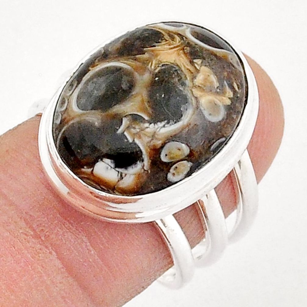 13.34cts solitaire turritella fossil snail agate 925 silver ring size 7.5 d49925