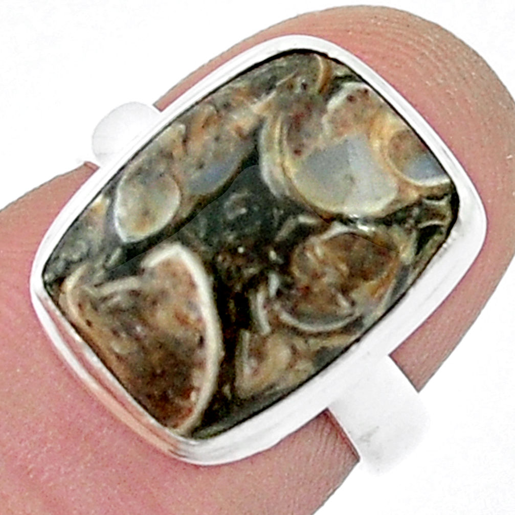 7.33cts solitaire turritella fossil snail agate 925 silver ring size 6 u47642