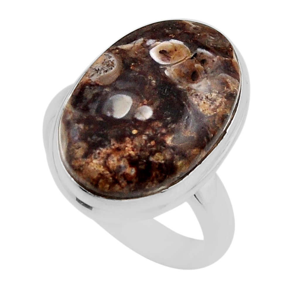 14.06cts solitaire turritella fossil snail agate 925 silver ring size 7 y88441