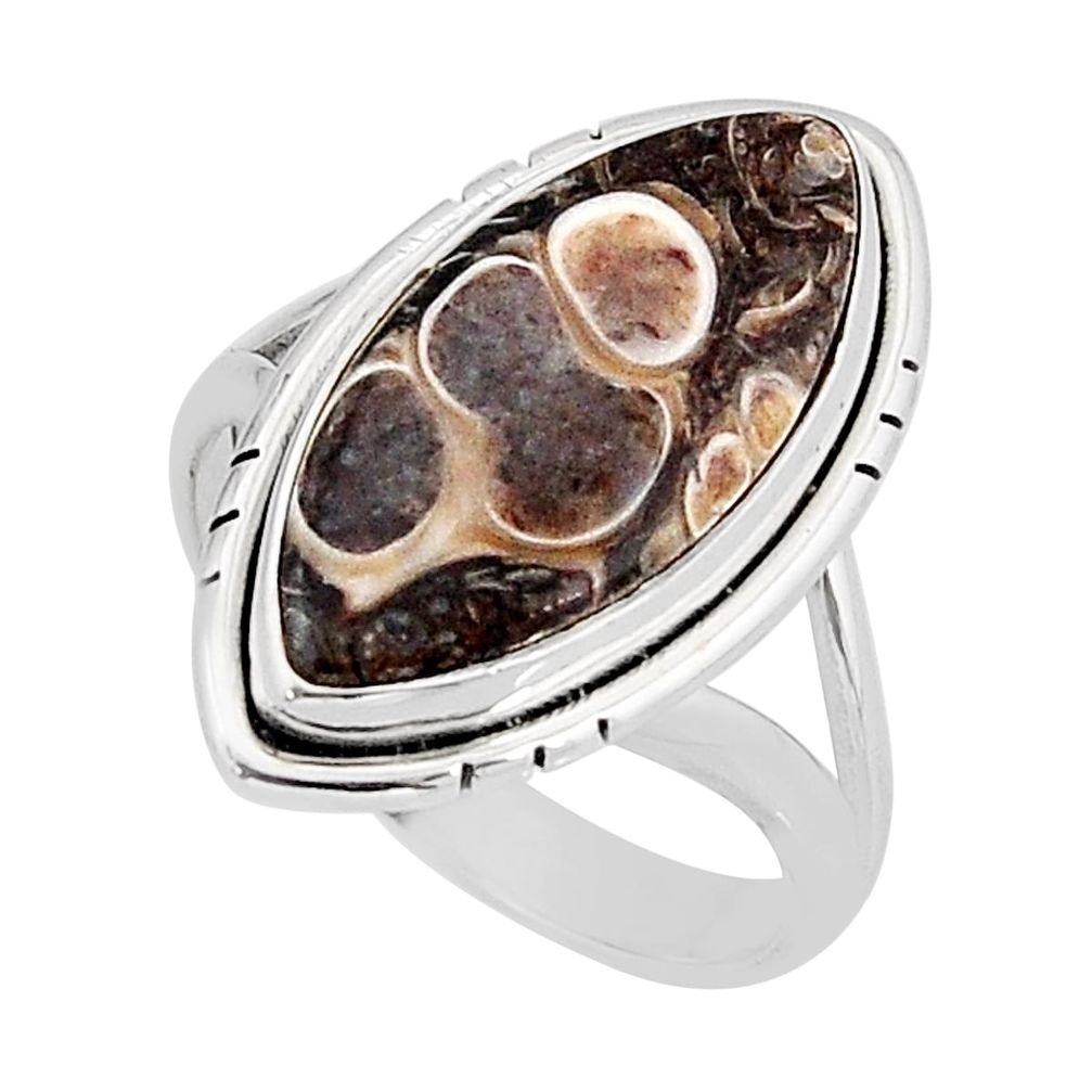 12.89cts solitaire turritella fossil snail agate 925 silver ring size 9 y65424