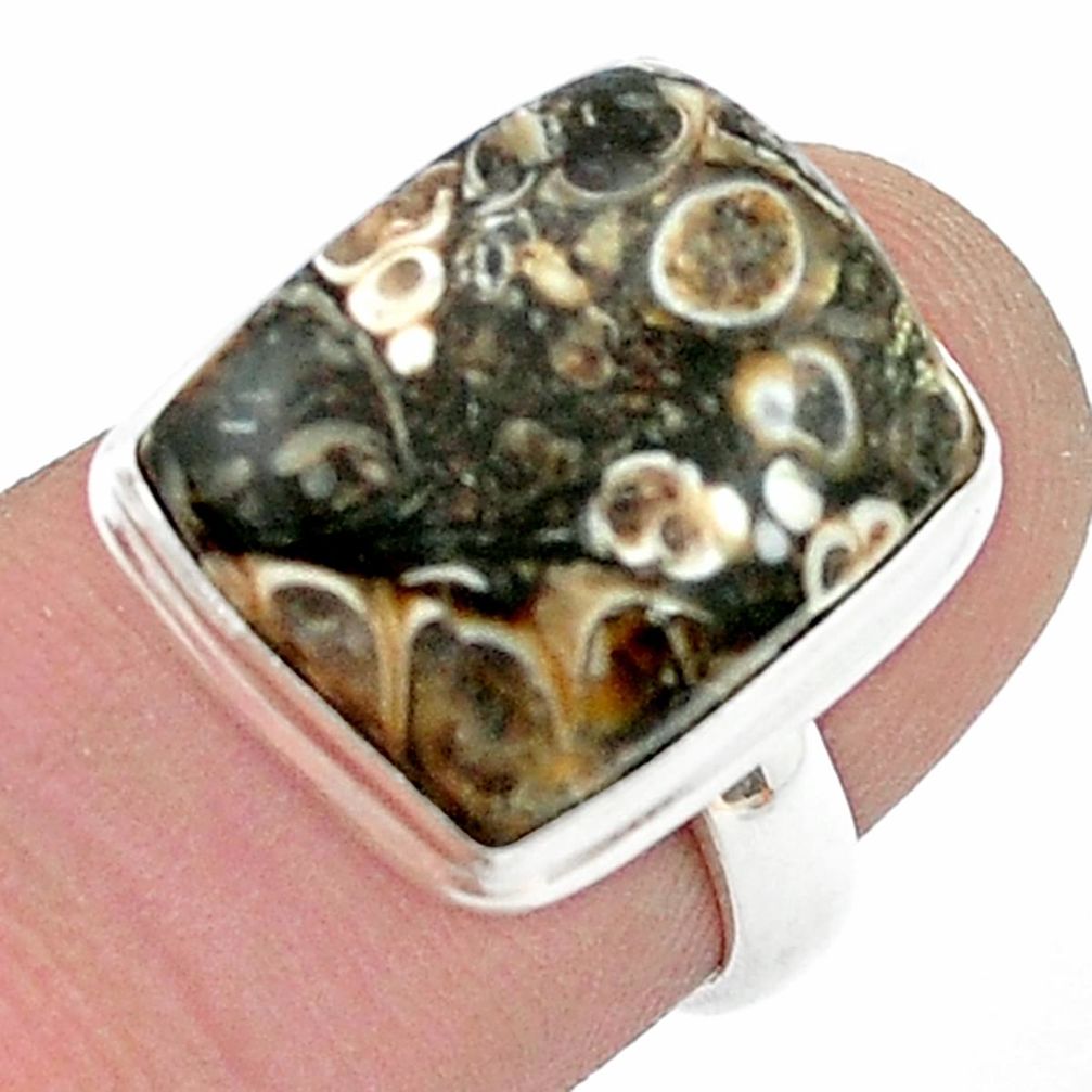 10.25cts solitaire turritella fossil snail agate 925 silver ring size 5.5 u47641