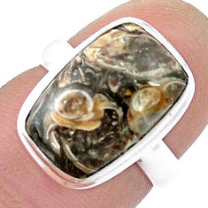 7.04cts solitaire turritella fossil snail agate 925 silver ring size 5.5 u47644