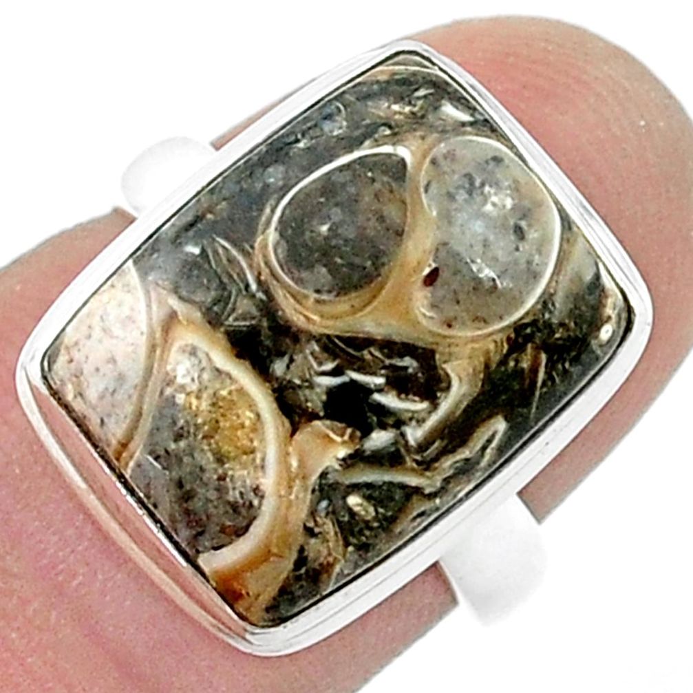 9.68cts solitaire turritella fossil snail agate 925 silver ring size 6.5 u47647