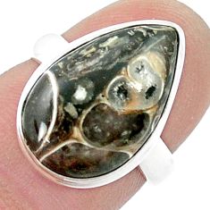 9.56cts solitaire turritella fossil snail agate 925 silver ring size 5.5 u47654