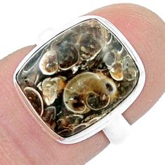 6.59cts solitaire turritella fossil snail agate 925 silver ring size 5.5 u47657