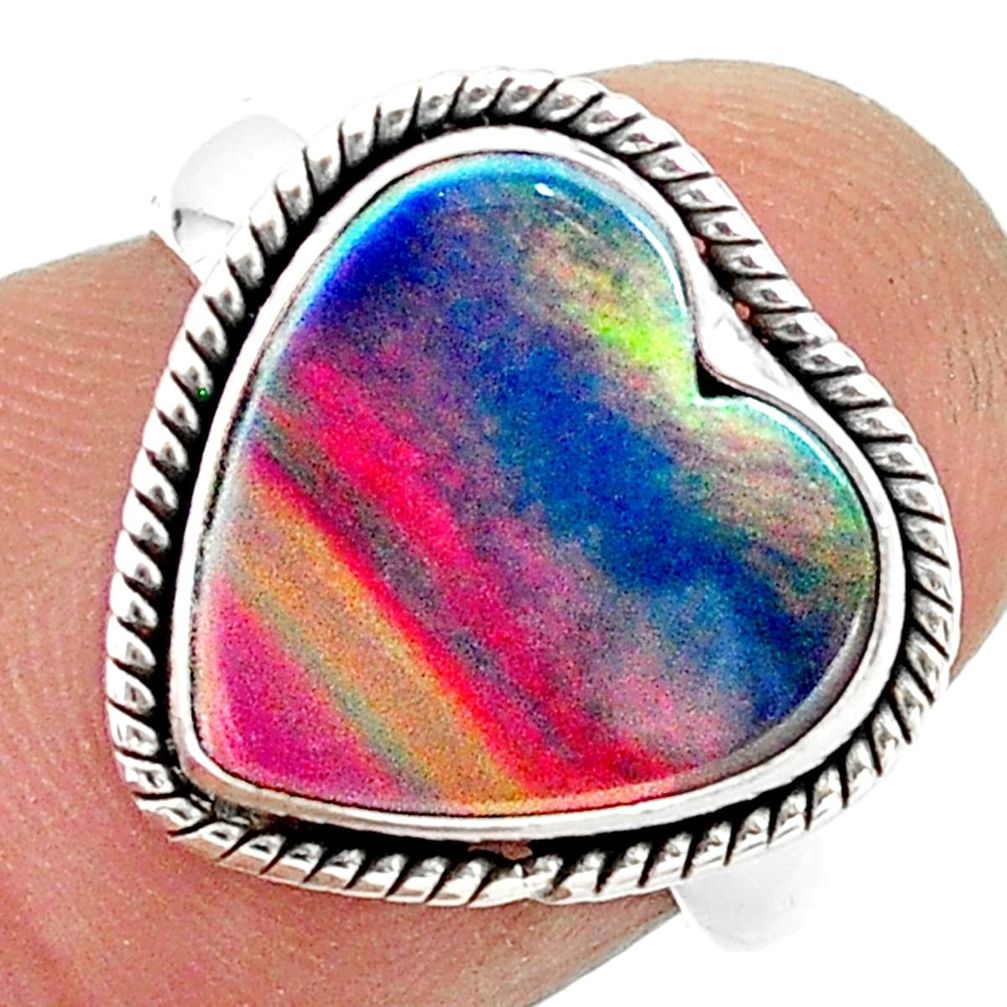 4.05cts solitaire volcano aurora opal (lab) sterling silver ring size 6 t23373