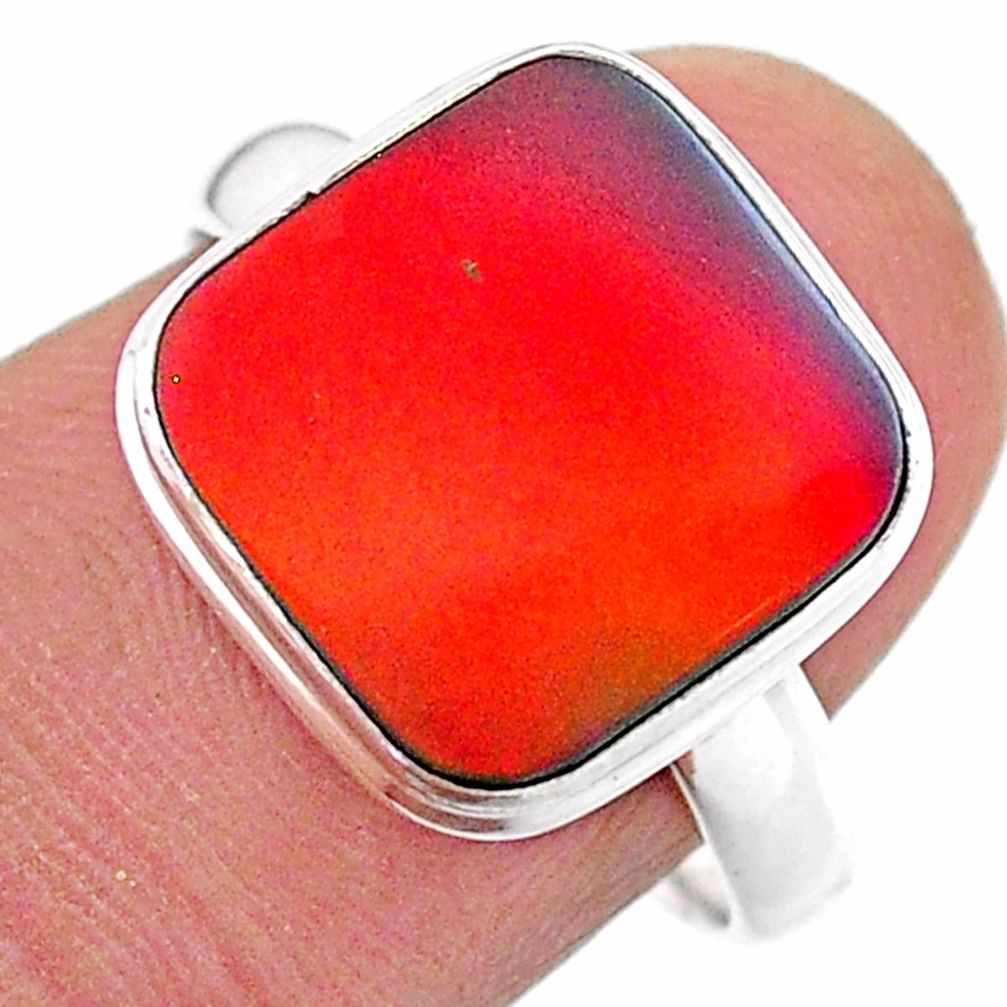 3.73cts solitaire volcano aurora opal (lab) 925 silver ring size 8 t25006