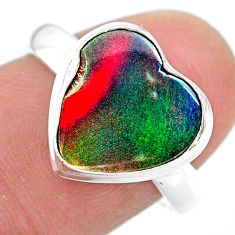 3.73cts solitaire volcano aurora opal (lab) heart 925 silver ring size 8 t25008