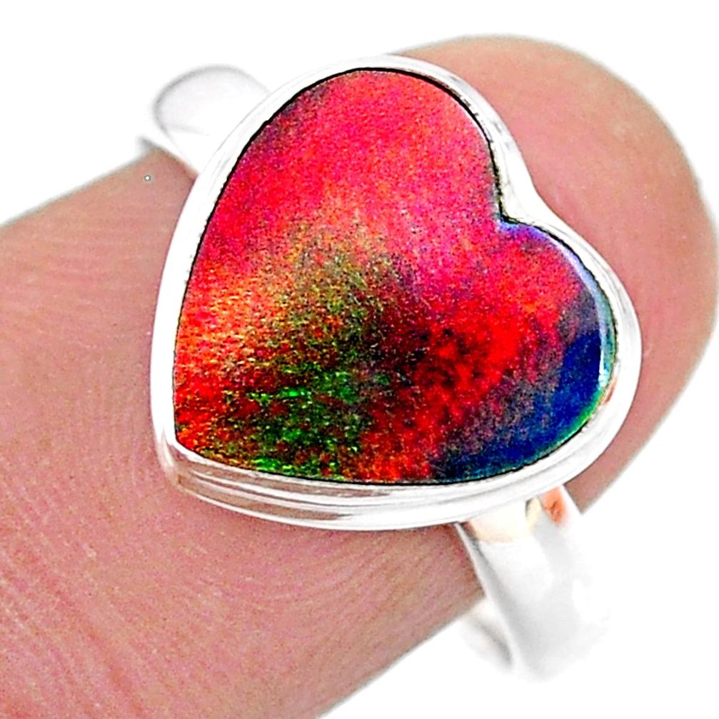 3.71cts solitaire volcano aurora opal (lab) heart 925 silver ring size 9 t25009