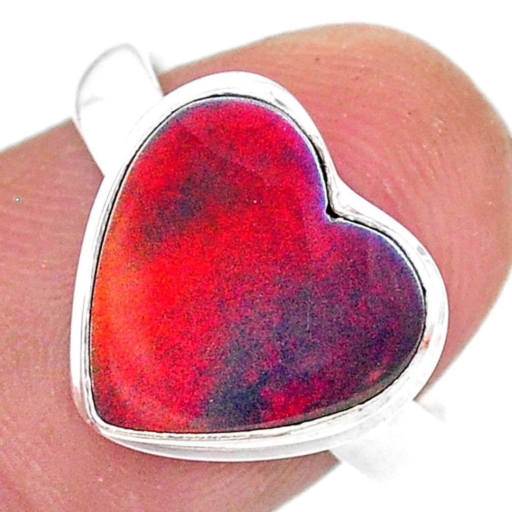 3.85cts solitaire volcano aurora opal (lab) heart silver ring size 7.5 t25024