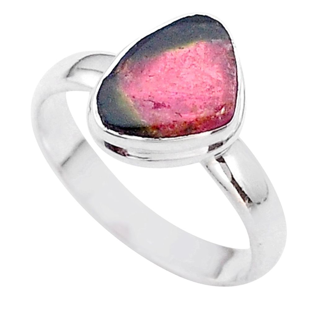 4.69cts solitaire watermelon tourmaline slice 925 silver ring size 10 t46282