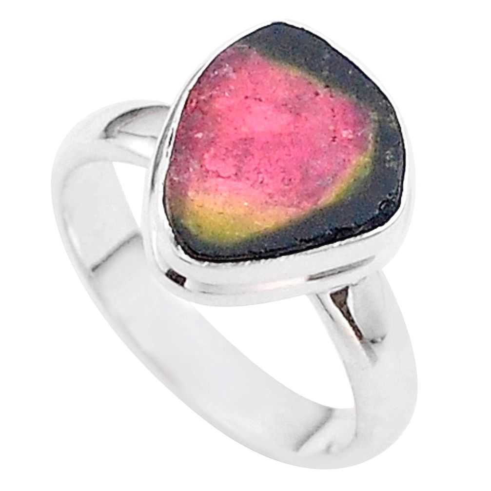 4.67cts solitaire watermelon tourmaline slice 925 silver ring size 7 t46300