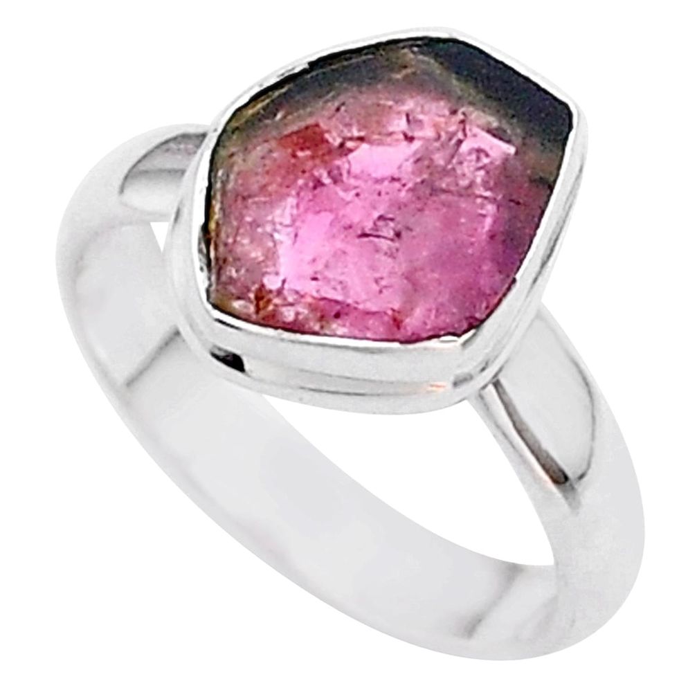 4.67cts solitaire watermelon tourmaline slice 925 silver ring size 6.5 t46286