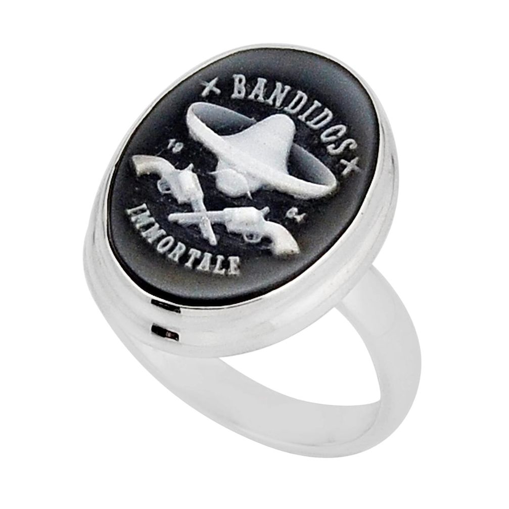 7.54cts solitaire white gun hat cameo 925 sterling silver ring size 6.5 y52062