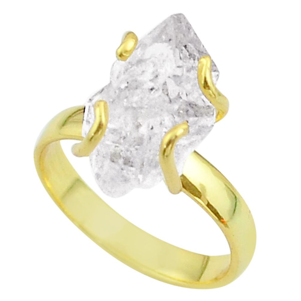 5.79cts solitaire white herkimer diamond 925 silver 14k gold ring size 7 t49440