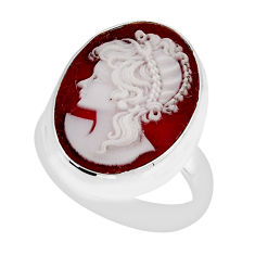 9.61cts solitaire white lady cameo 925 sterling silver ring size 5.5 y49622