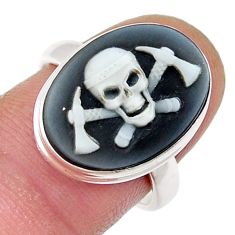 5.82cts solitaire white skull cameo 925 sterling silver ring size 7.5 y25236