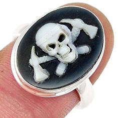 5.45cts solitaire white skull cameo oval 925 sterling silver ring size 7 y25227
