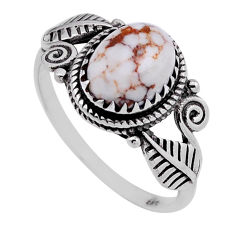 3.16cts solitaire white wild horse magnesite 925 silver leaf ring size 8 n49916