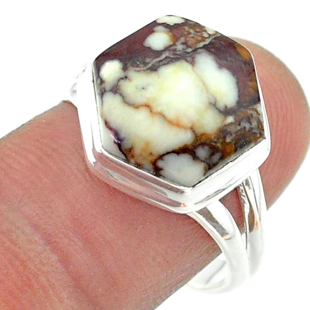 6.04cts solitaire wild horse magnesite 925 silver hexagon ring size 8 t55121