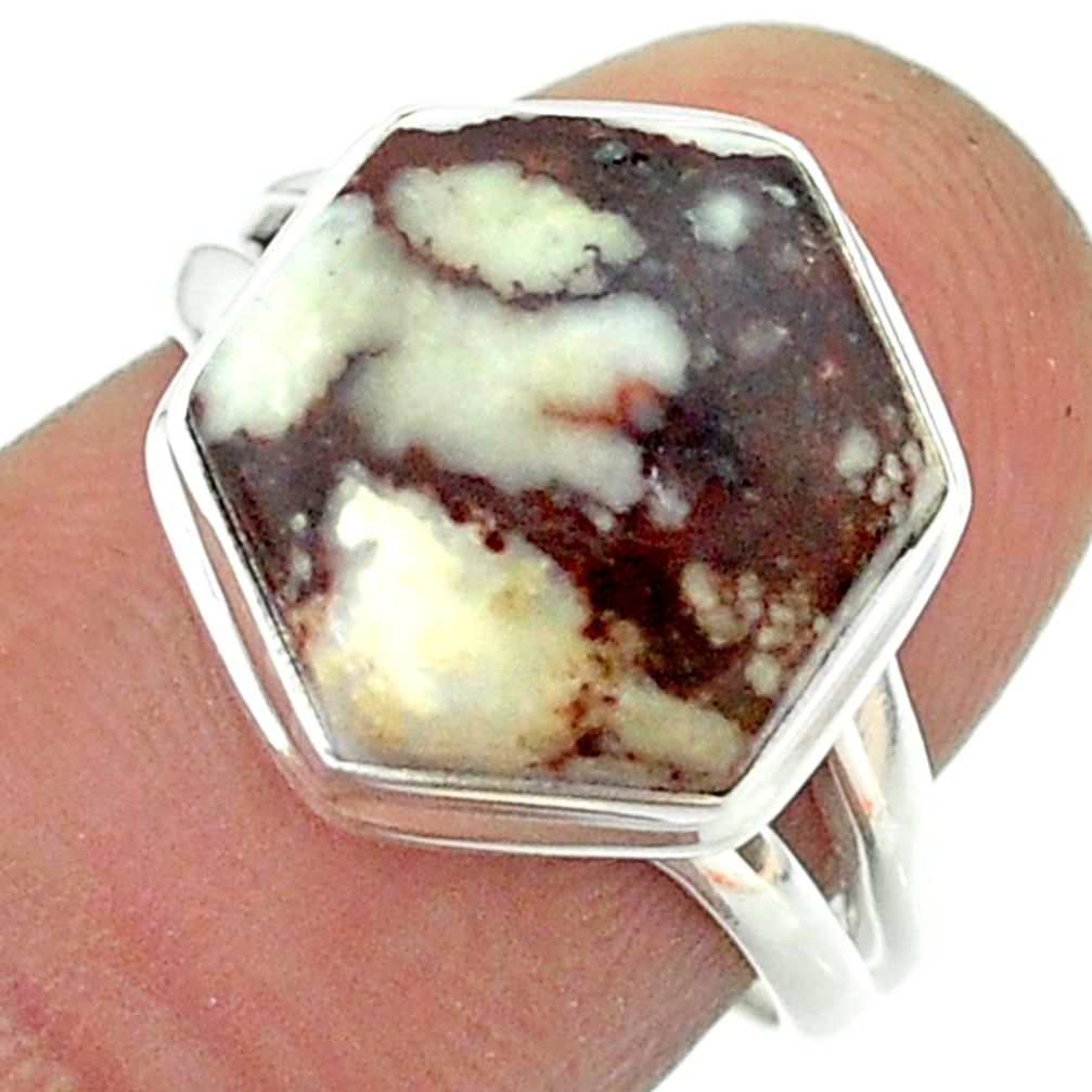 6.36cts solitaire wild horse magnesite 925 silver hexagon ring size 6.5 t55112