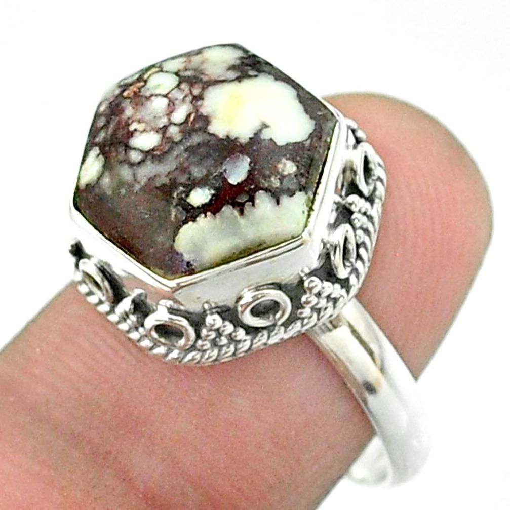 6.58cts solitaire wild horse magnesite 925 silver hexagon ring size 6.5 t55906