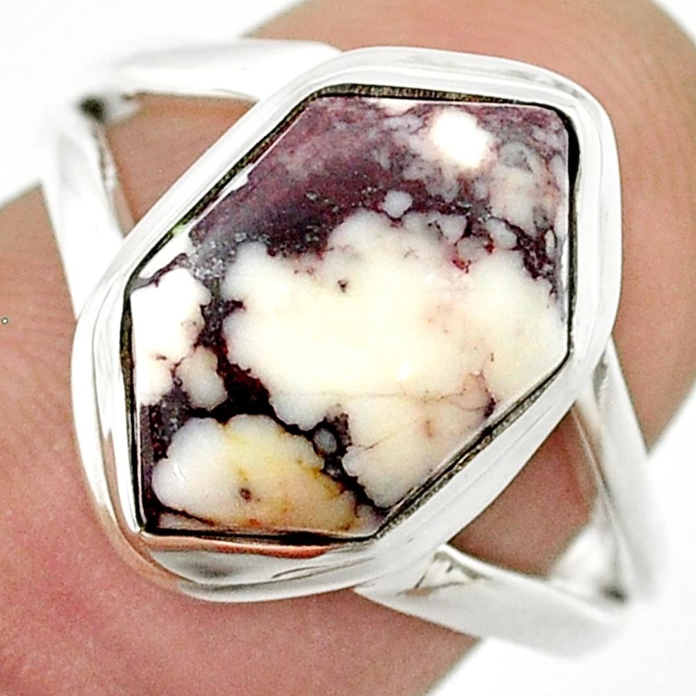 6.68cts solitaire wild horse magnesite 925 silver hexagon cocktail ring size 7.5 u44344