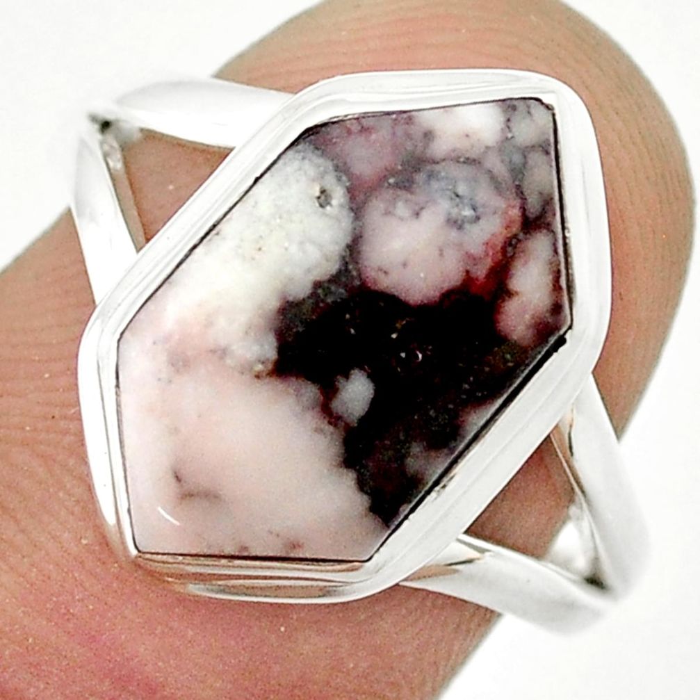 6.71cts solitaire wild horse magnesite 925 silver hexagon cocktail ring size 8.5 u44351
