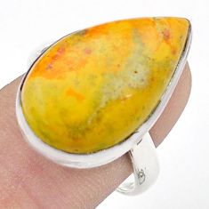 15.09cts solitaire yellow bumble bee australian jasper silver ring size 8 u47485