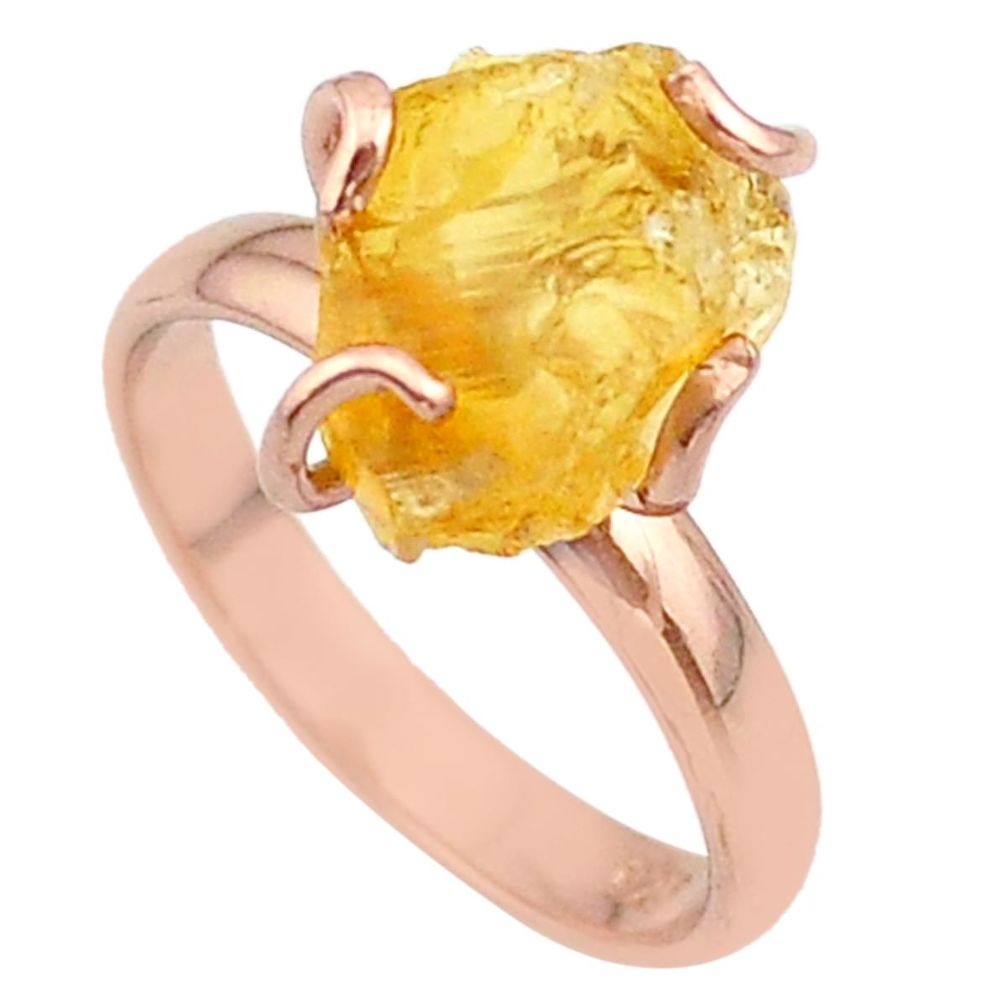 6.45cts solitaire yellow citrine rough 925 silver rose gold ring size 8 t36851