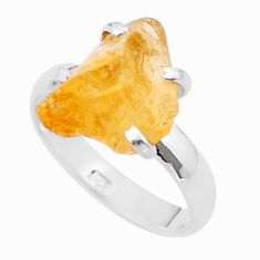 5.71cts solitaire yellow citrine rough 925 sterling silver ring size 8 u37946