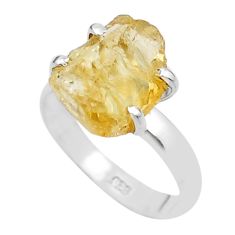 6.09cts solitaire yellow citrine rough 925 sterling silver ring size 8 u50242