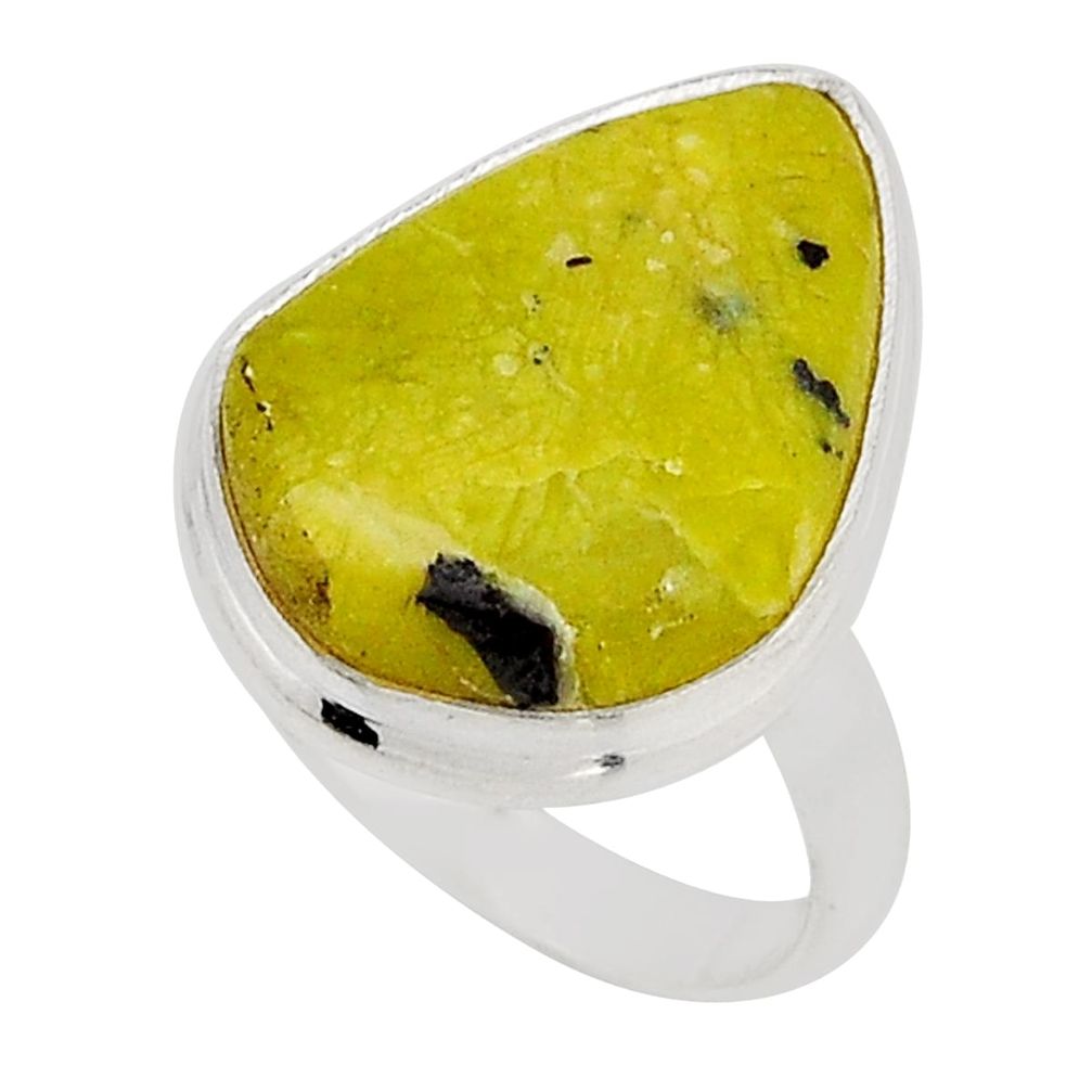 13.56cts solitaire yellow lizardite (meditation stone) silver ring size 8 n2310
