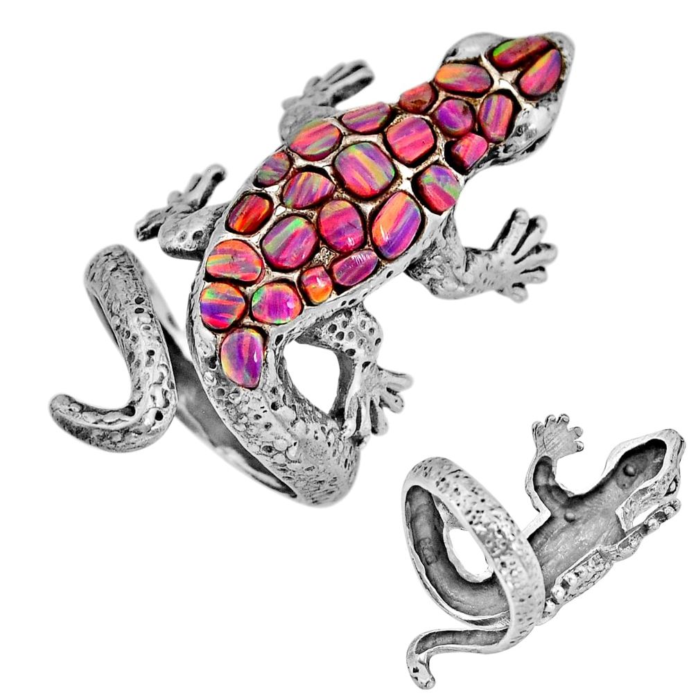 4.65cts southwestern australian opal silver lizard ring jewelry size 9.5 c32613