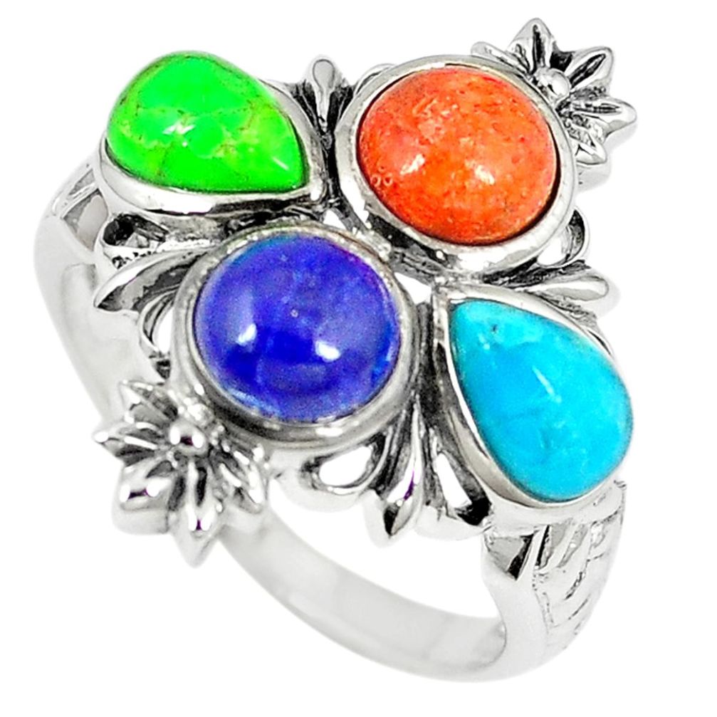 Southwestern multi color copper turquoise 925 silver ring size 8.5 c10355