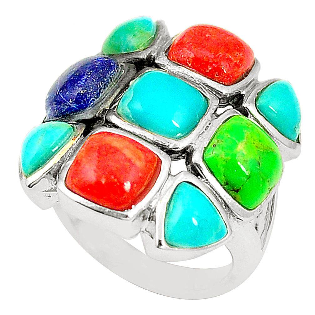 LAB Southwestern multi color copper turquoise 925 silver ring size 6 c10347