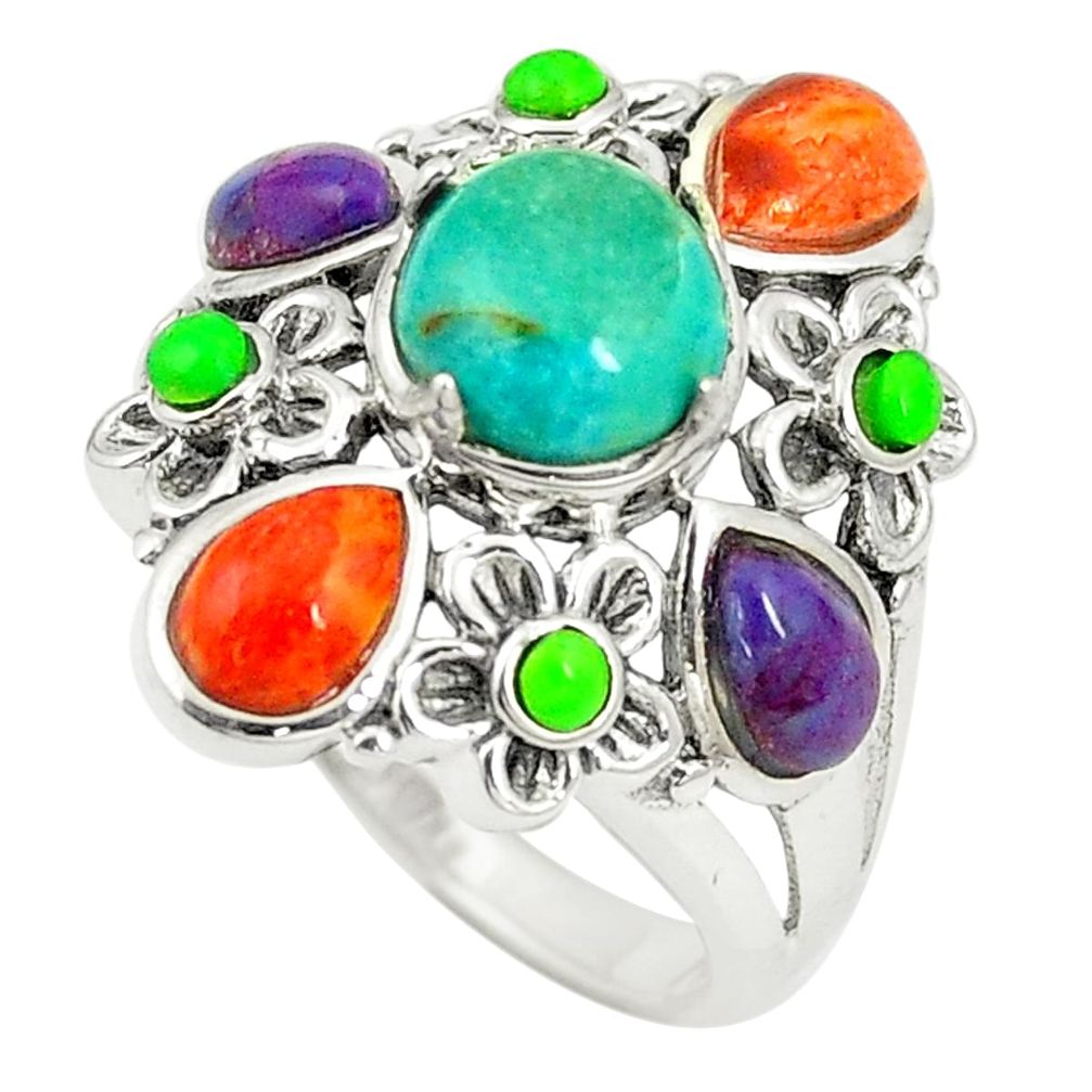 Southwestern multi color copper turquoise 925 silver ring size 7 c10359