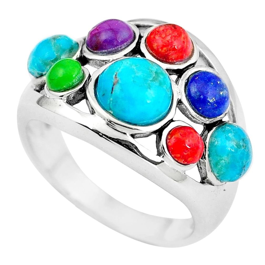 Southwestern multi color copper turquoise lapis 925 silver ring size 6 c10334