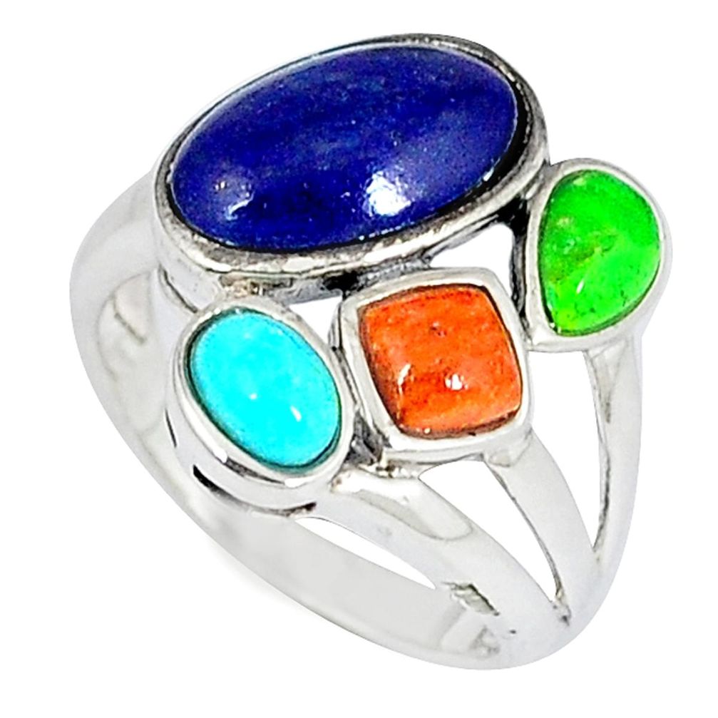 Southwestern natural blue lapis copper turquoise 925 silver ring size 6 c10338
