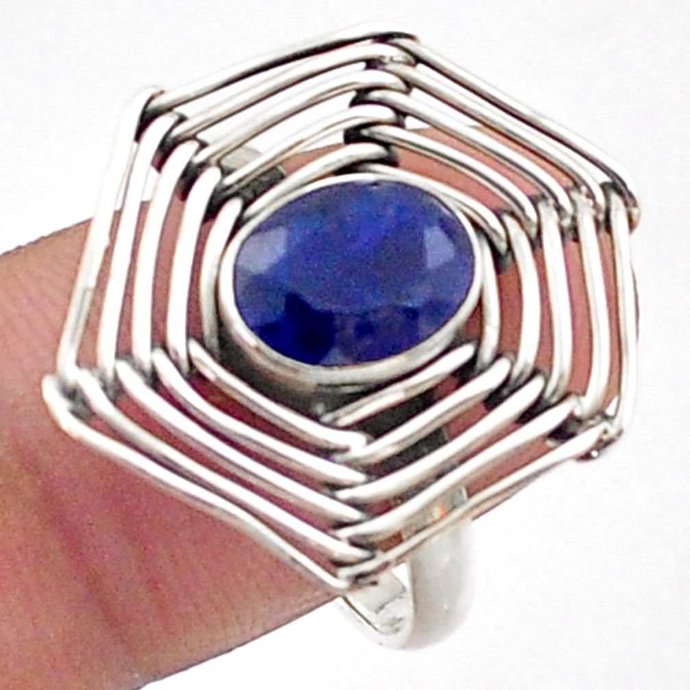 3.14cts spider web natural blue sapphire 925 sterling silver ring size 9 t62382