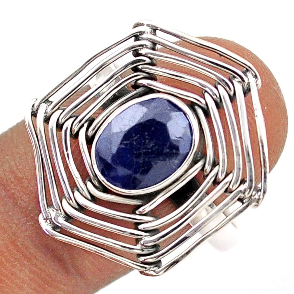 3.68cts spider web natural blue sapphire 925 sterling silver ring size 9 t86670