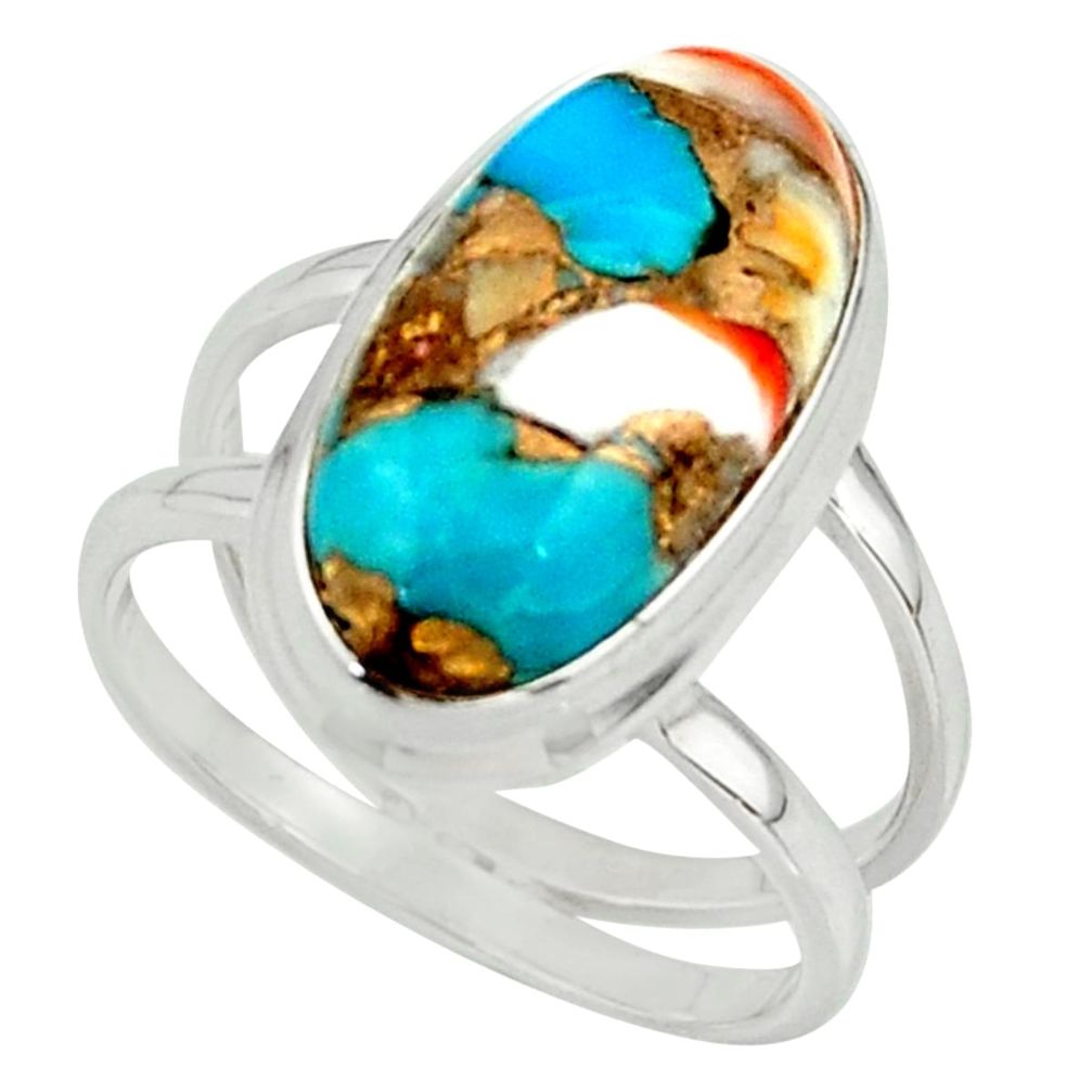 7.21cts spiny oyster & arizona turquoise 925 silver ring size 7.5 r42223