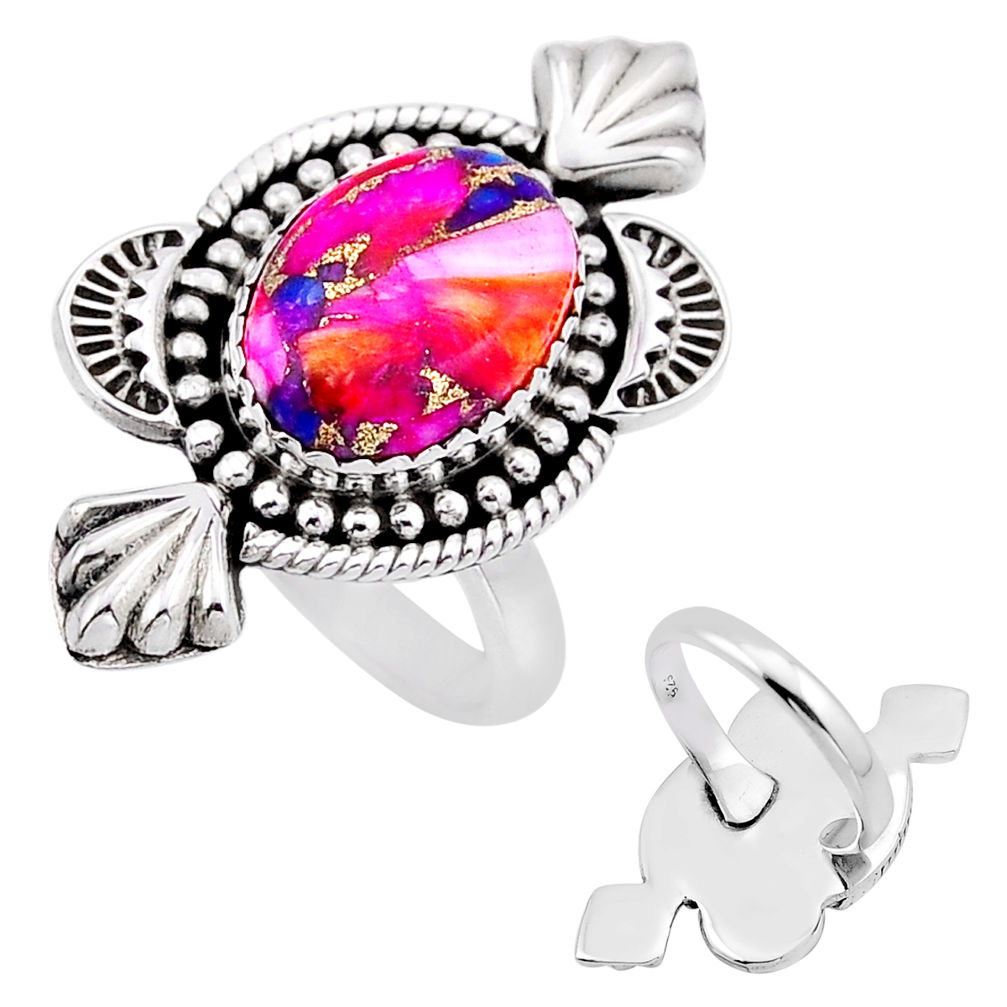 6.78cts spiny oyster arizona turquoise 925 silver adjustable ring size 8 n54153
