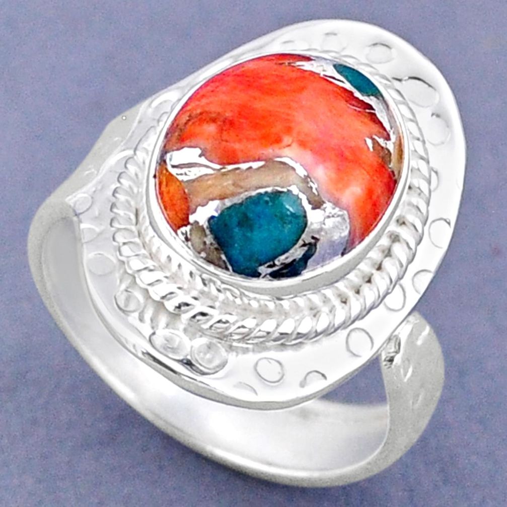 4.68cts spiny oyster arizona turquoise 925 silver adjustable ring size 8 r63275