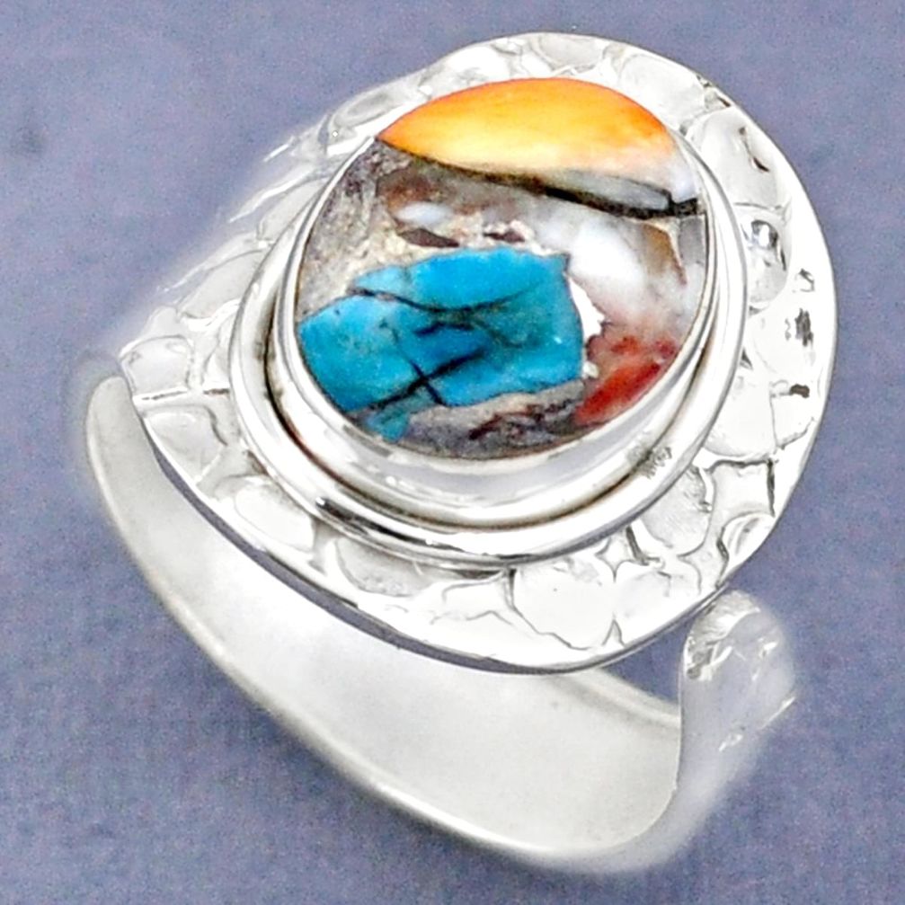 5.16cts spiny oyster arizona turquoise 925 silver adjustable ring size 9 r63265