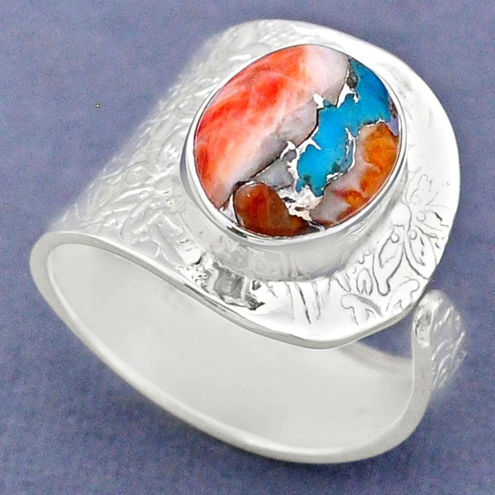 5.31cts spiny oyster arizona turquoise 925 silver adjustable ring size 9 r63386
