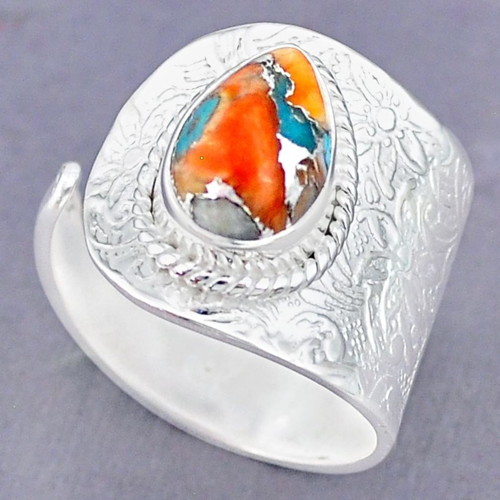 4.22cts spiny oyster arizona turquoise 925 silver adjustable ring size 9 r90554