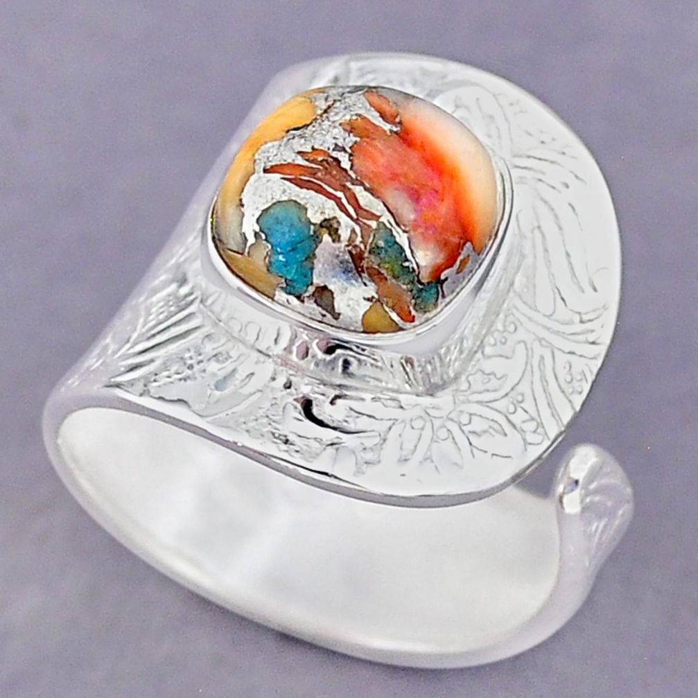 5.32cts spiny oyster arizona turquoise 925 silver adjustable ring size 9 r90590