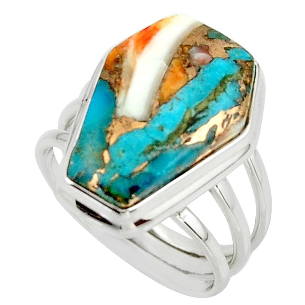 13.27cts spiny oyster arizona turquoise 925 silver coffin ring size 7.5 r42168