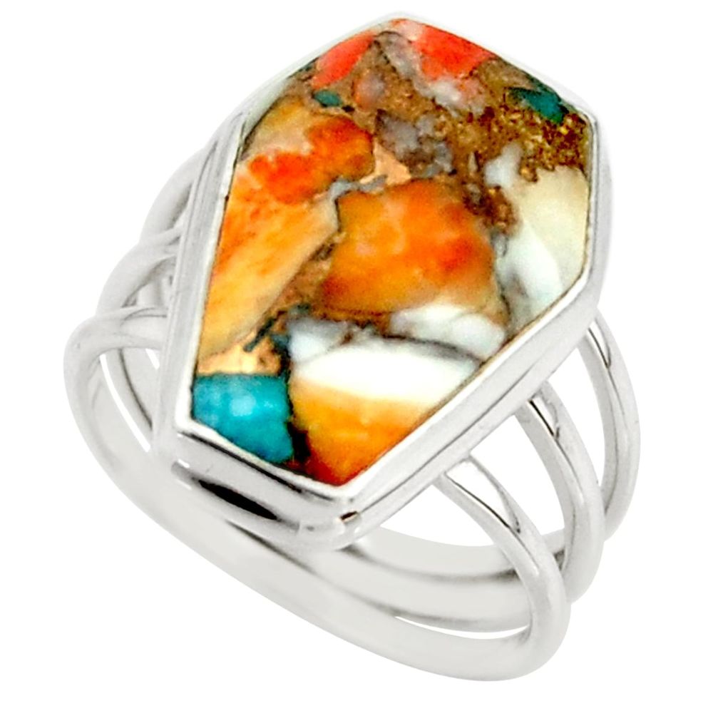 13.95cts spiny oyster arizona turquoise 925 silver coffin ring size 7.5 r42171